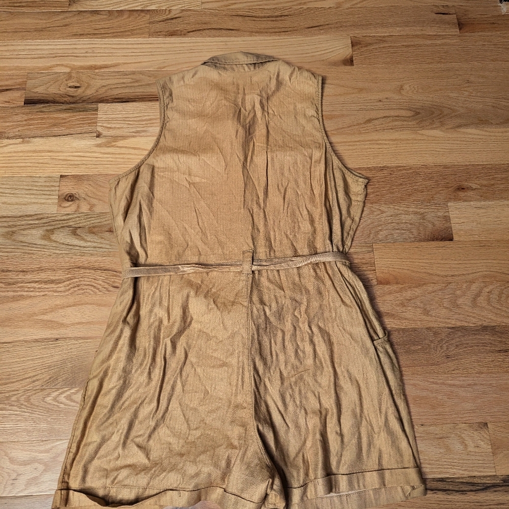 Utility Cargo Romper Sleeveless Jumpsuit Military Button-Up SO Tan Womens XL - Picture 3 of 14